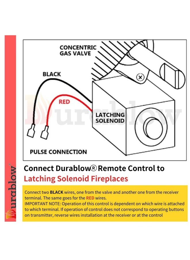 Durablow On/Off Gas Fire Fireplace Remote Control Kit+Thermostat+Timer with LCD Screen for Millivolt Valve, IPI Module, Replaces Wall Switch (RF Wireless, for Latching Solenoid+Thermostat) - Image 2