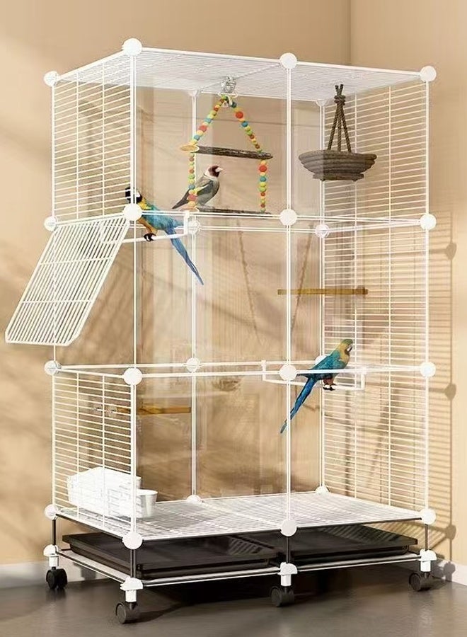 فاشون هوم قفص طيور ببغاء كبير - قفص حديدي داخلي وخارجي مزود بعجلات، وصينية قابلة للسحب قابلة للفصل، وهيكل سلكي معدني آمن، وقفص طيران واسع للببغاوات والكوكاتيل والطيور الصغيرة والمتوسطة الحجم 75 × 39 × 128 سم. - Image 3