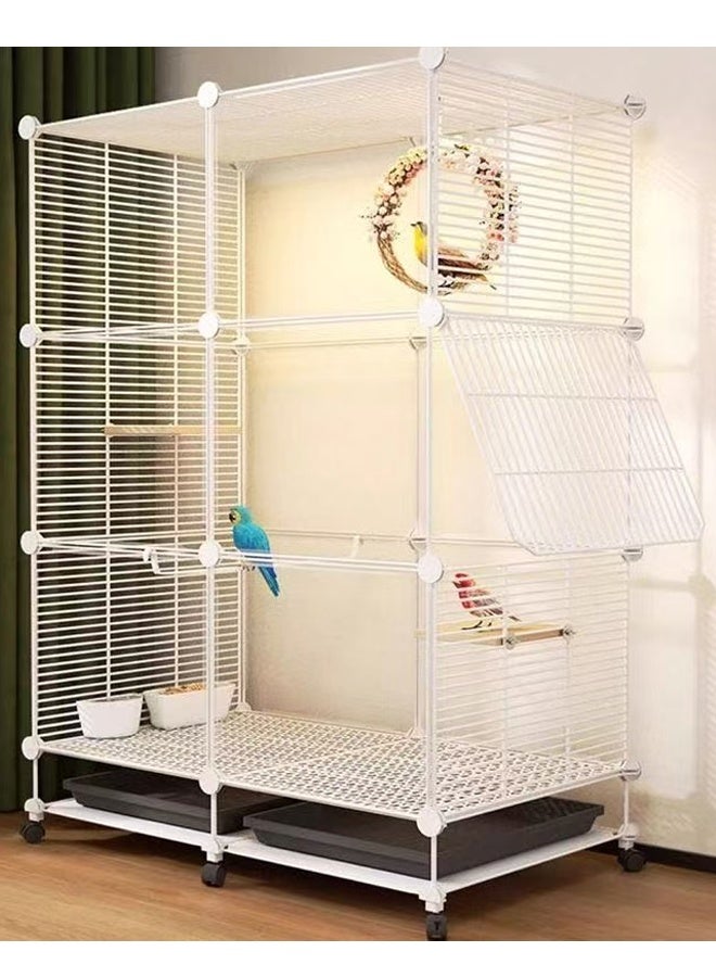 فاشون هوم قفص طيور ببغاء كبير - قفص حديدي داخلي وخارجي مزود بعجلات، وصينية قابلة للسحب قابلة للفصل، وهيكل سلكي معدني آمن، وقفص طيران واسع للببغاوات والكوكاتيل والطيور الصغيرة والمتوسطة الحجم 75 × 39 × 128 سم. - Image 4