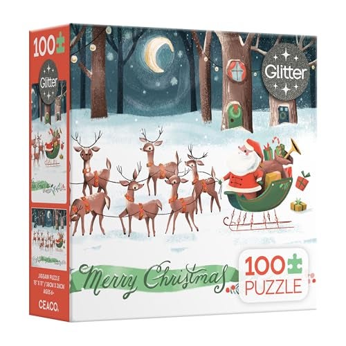 Ceaco Glitter Jill Howarth TWAS The Night Before Christmas 100 Piece Puzzle for Families Perfect for Game Nights Finished Puzzle Size 15 x 11 - Image 1