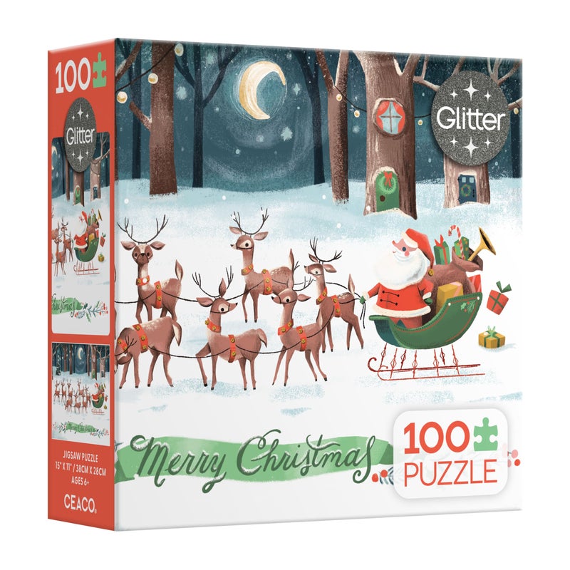 Ceaco Glitter Jill Howarth TWAS The Night Before Christmas 100 Piece Puzzle for Families Perfect for Game Nights Finished Puzzle Size 15 x 11 - Image 3