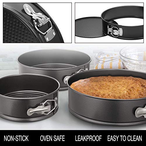 DiBha Cake 3 Pieces of Teflon Coated Spring Baking Tray, Removable Cake Mould, 3 Pcs, Black Round - Image 2