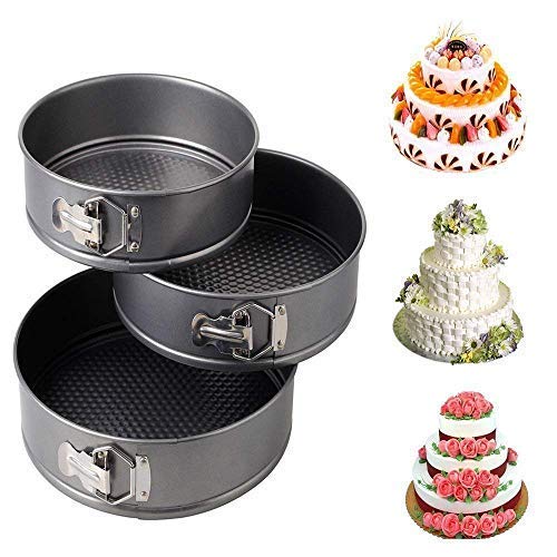 DiBha Cake 3 Pieces of Teflon Coated Spring Baking Tray, Removable Cake Mould, 3 Pcs, Black Round - Image 4