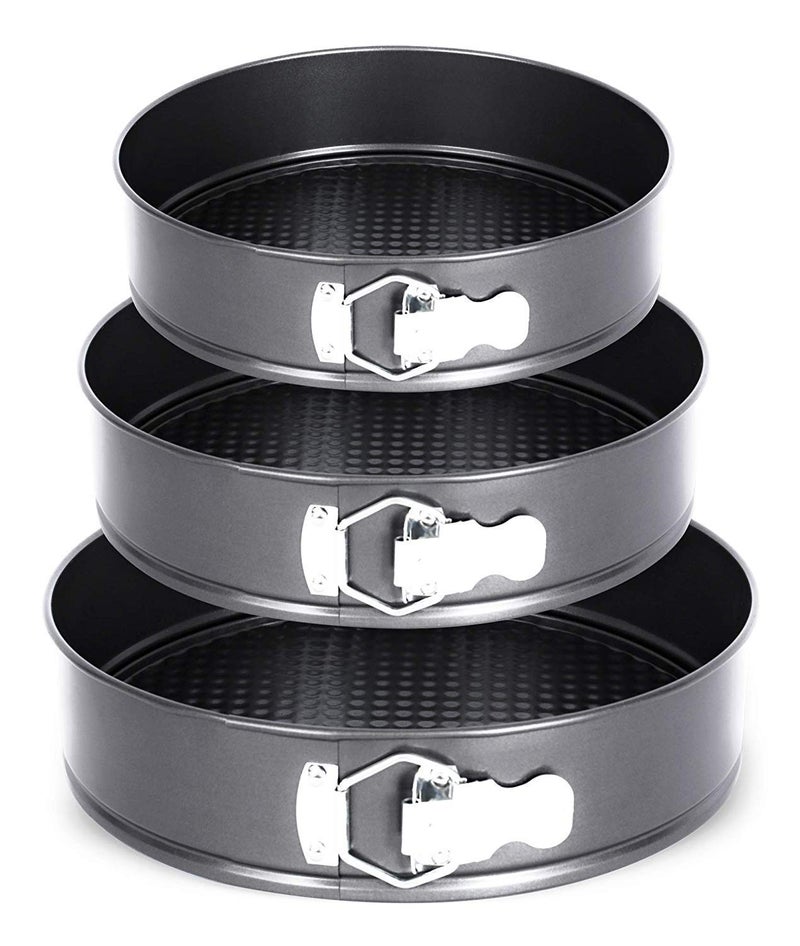 DiBha Cake 3 Pieces of Teflon Coated Spring Baking Tray, Removable Cake Mould, 3 Pcs, Black Round - Image 1