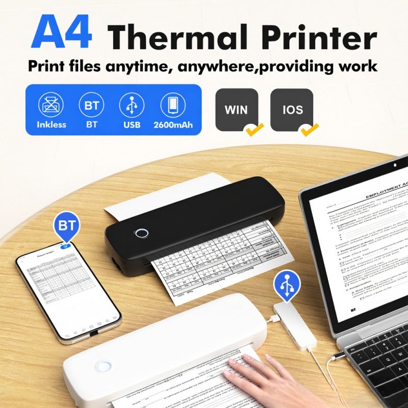 Portable Thermal Printer: 290 X 90 X 60 Mm Black, Inkless Printing, 2600mAh Battery - Flexible Connectivity, Compact Wireless Printer for Business Travel, School, Office Use - Image 3