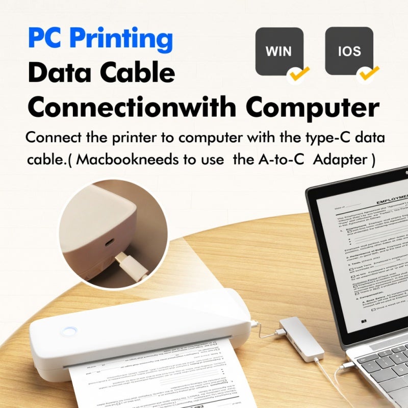 Portable Thermal Printer: 290 X 90 X 60 Mm Black, Inkless Printing, 2600mAh Battery - Flexible Connectivity, Compact Wireless Printer for Business Travel, School, Office Use - Image 2