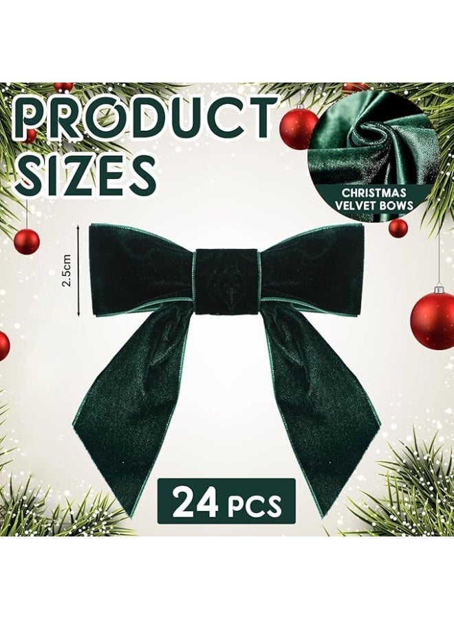 24 قرص أقواس عيد الميلاد المخملية لشجرة عيد الميلاد، هدايا حرفية روسية أقواس شريط، أقواس ربطة عنق ملتفة لأكاليل عيد الميلاد أغلفة هدايا زينة زفاف (أحمر، أخضر) - Image 2