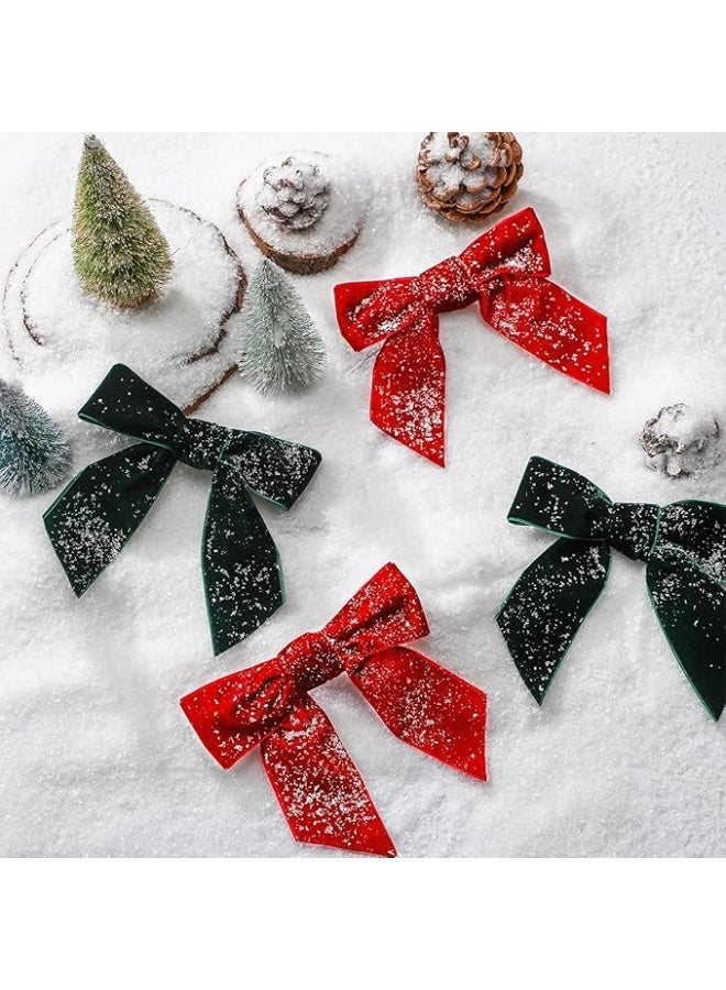 24 قرص أقواس عيد الميلاد المخملية لشجرة عيد الميلاد، هدايا حرفية روسية أقواس شريط، أقواس ربطة عنق ملتفة لأكاليل عيد الميلاد أغلفة هدايا زينة زفاف (أحمر، أخضر) - Image 4
