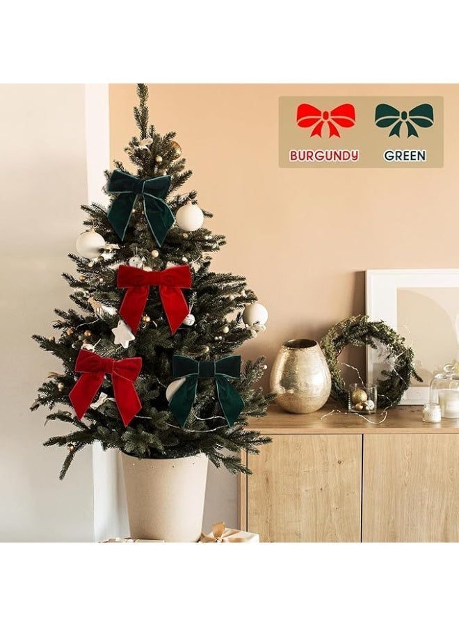 24 قرص أقواس عيد الميلاد المخملية لشجرة عيد الميلاد، هدايا حرفية روسية أقواس شريط، أقواس ربطة عنق ملتفة لأكاليل عيد الميلاد أغلفة هدايا زينة زفاف (أحمر، أخضر) - Image 5