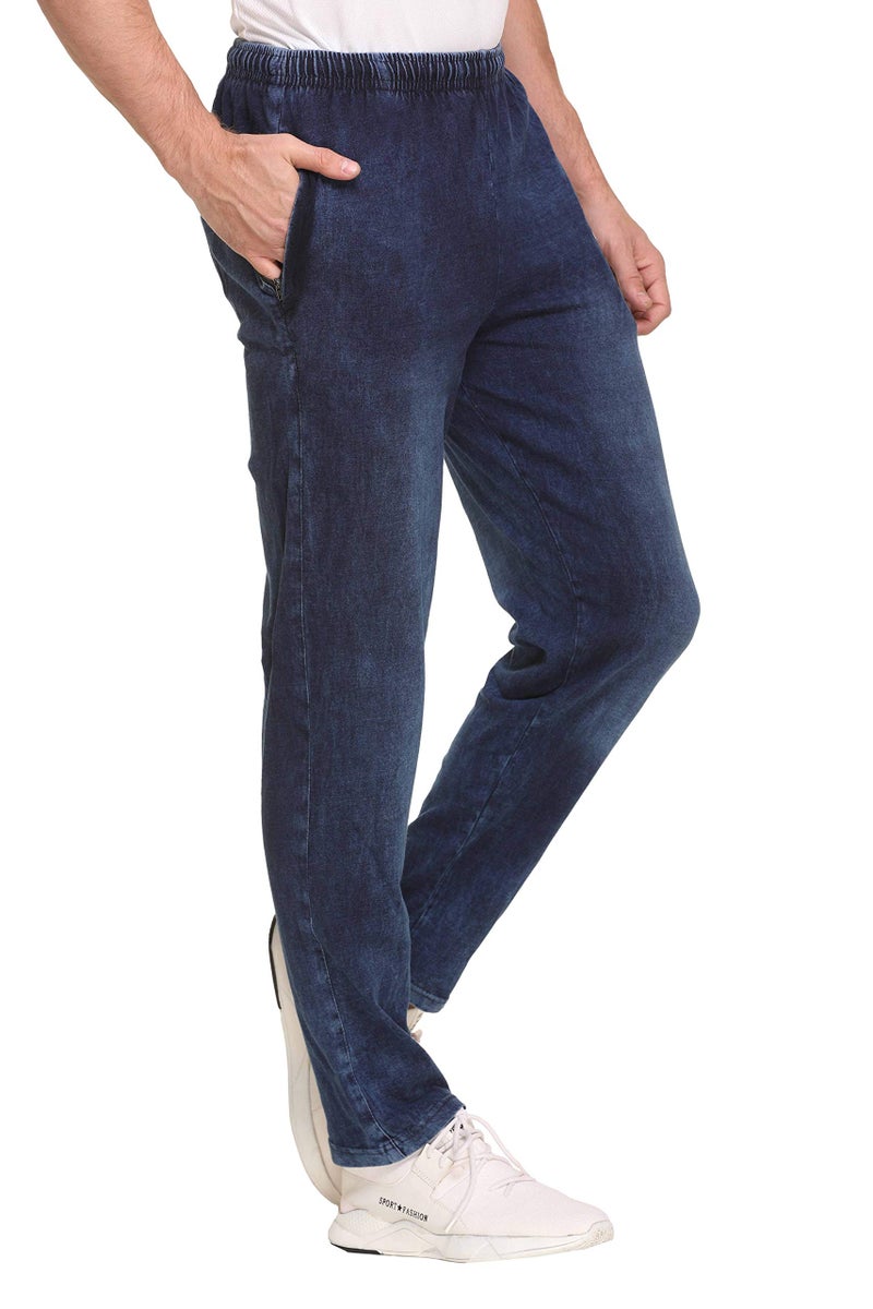 Colors & Blends - Men's Cotton Indigo (Denim) Regular Fit Track Pants/Lounge Pants (Size-S) - Image 4