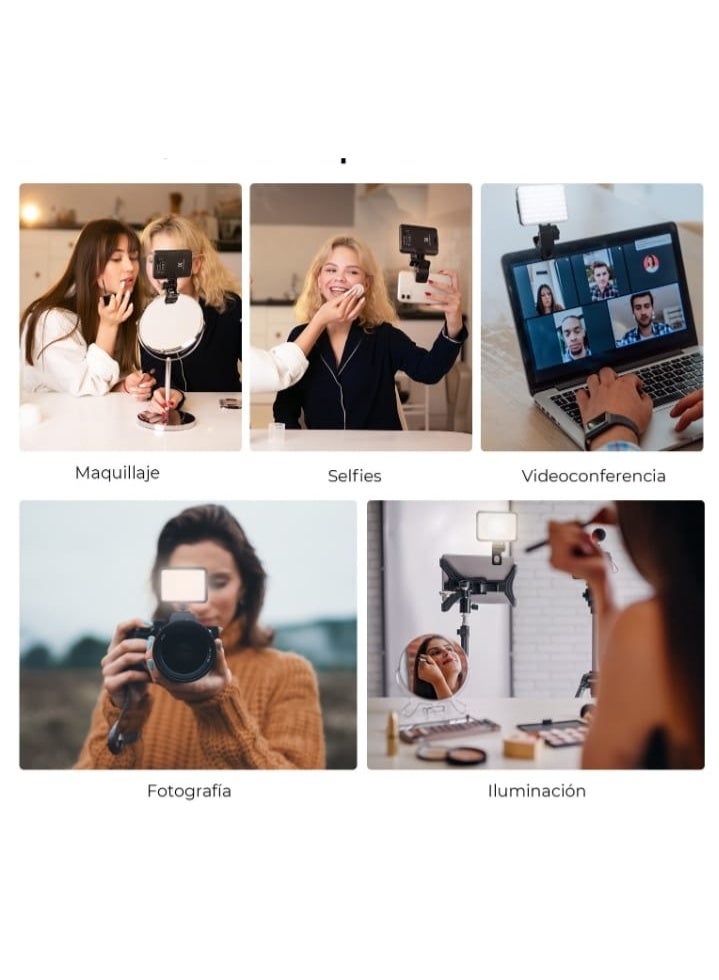 رينج لايت سيلفى للموبايل مصباح إضاءة كاميرا ليد قابلة لإعادة الشحن لتصوير الفيديو، مصباح لاب توب لمؤتمرات الفيديو (ضوء أبيض 3 مستويات - Image 5