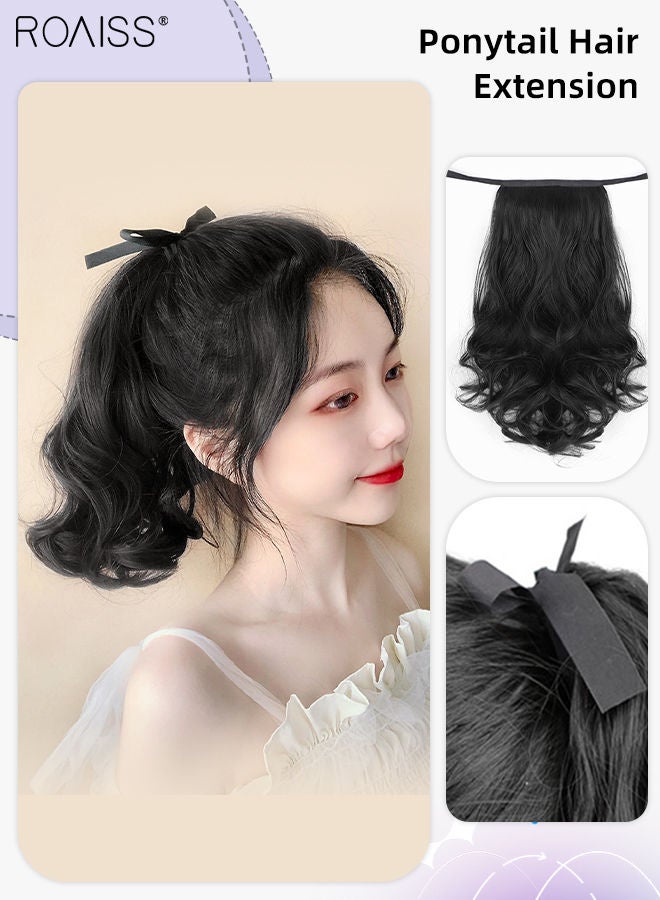 roaiss Short Curly Ponytail Extension, Natural Ponytail Wig with Wrap Around Ribbon Strap, Synthetic Hairpiece for Women Girls Party Hairstyle Daily Use 30cm (12 inch) - Natural Black - Image 1