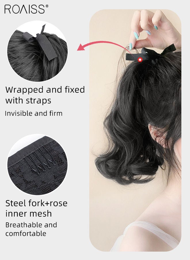 roaiss Short Curly Ponytail Extension, Natural Ponytail Wig with Wrap Around Ribbon Strap, Synthetic Hairpiece for Women Girls Party Hairstyle Daily Use 30cm (12 inch) - Natural Black - Image 4