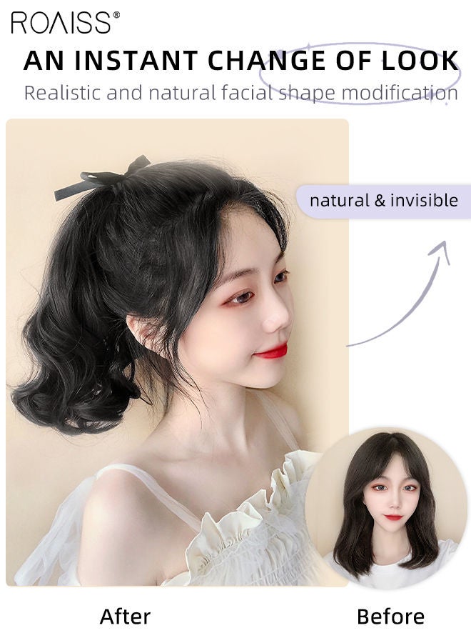 roaiss Short Curly Ponytail Extension, Natural Ponytail Wig with Wrap Around Ribbon Strap, Synthetic Hairpiece for Women Girls Party Hairstyle Daily Use 30cm (12 inch) - Natural Black - Image 2