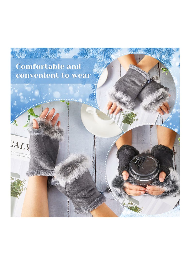 Winter Rabbit Fur Fingerless Gloves for Women and Girls, 2 Pairs of Stylish Mittens for Work and Writing - Image 4