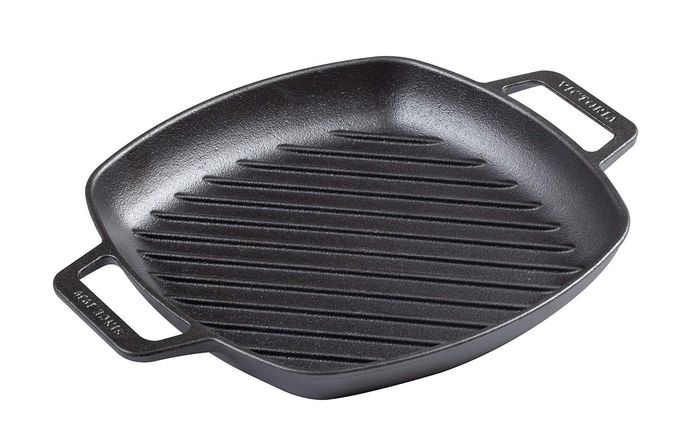 Victoria Cast Iron Square Grill Pan with Double Loop Handles, Made in Colombia, 10 Inches