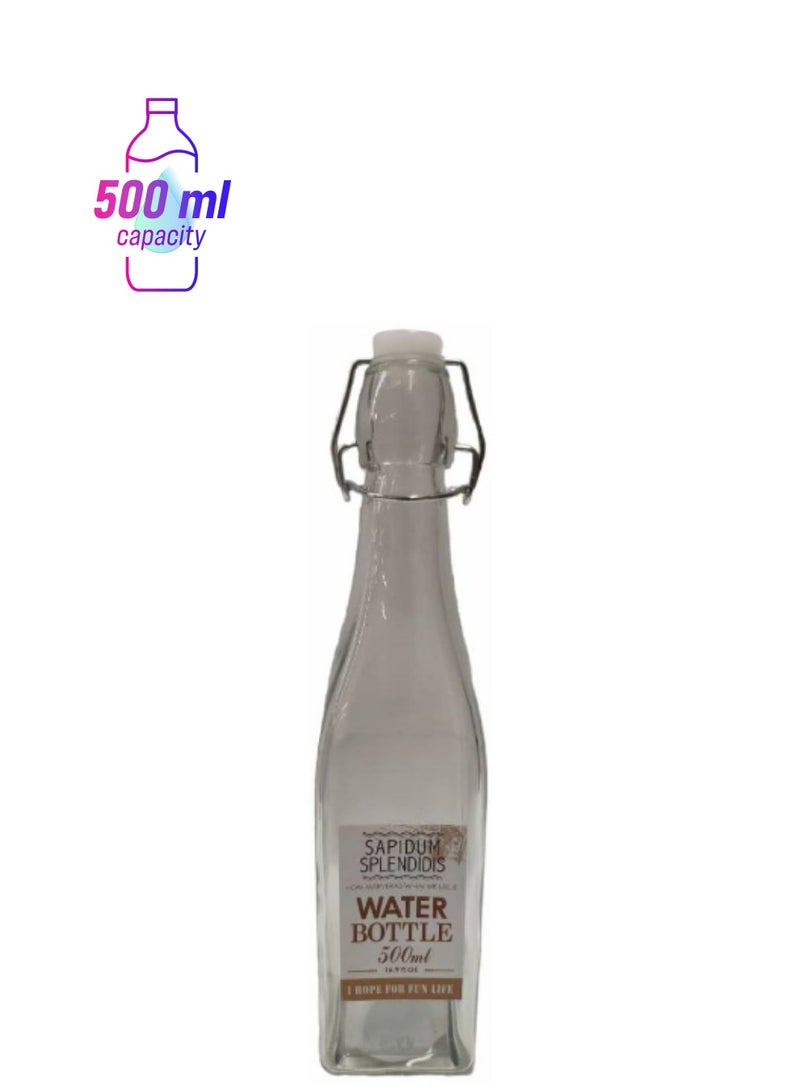 Glass Water Bottle With Clip Clear 500ml
