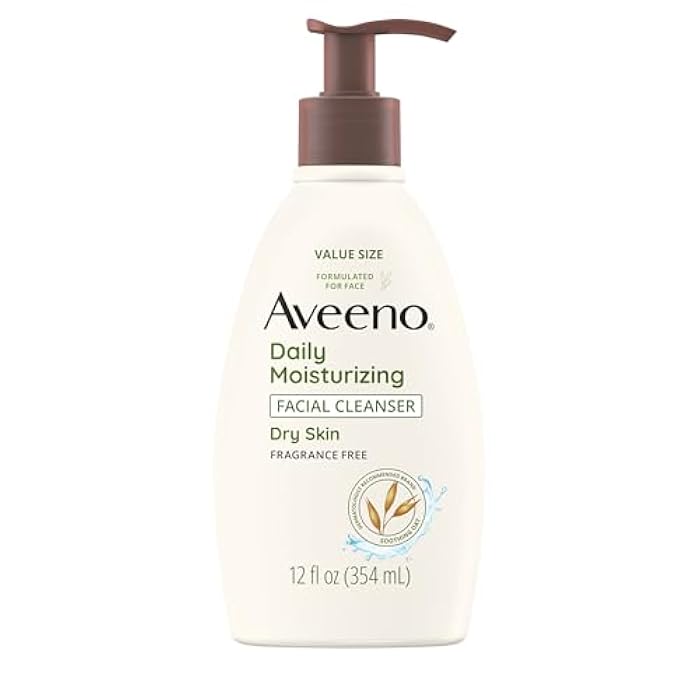 Aveeno Daily Moisturizing Facial Cleanser for Dry Skin, Gentle Face Cleanser with Soothing Oat for Skin that Feels Soft & Supple, Removes Dirt, Oil and Impurities, Fragrance Free, 12 FL OZ - Image 1