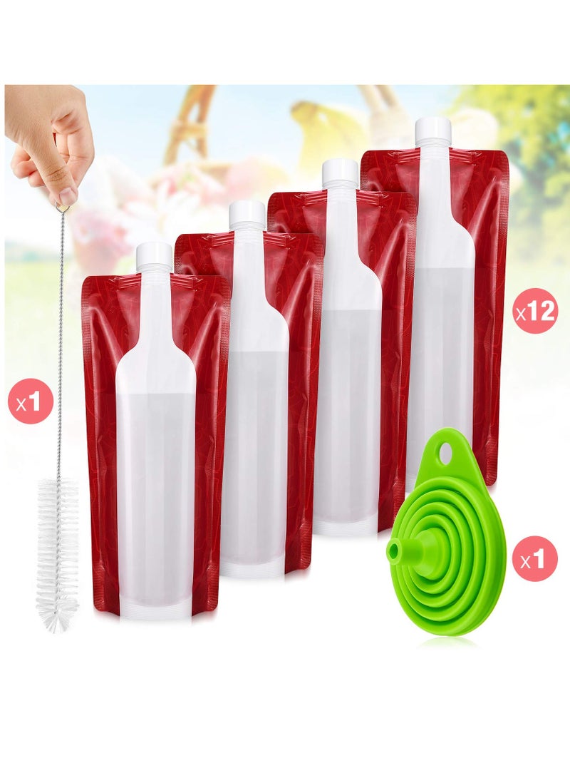 12 Pieces Foldable Plastic Wine Bags Plastic Wine Flasks Travel Pouches Wine Bottle Pouches with Collapsible Funnel and Bottle Cleaning Brush for Wine Liquor Beverages Travel Party Home Kitchen - Image 3