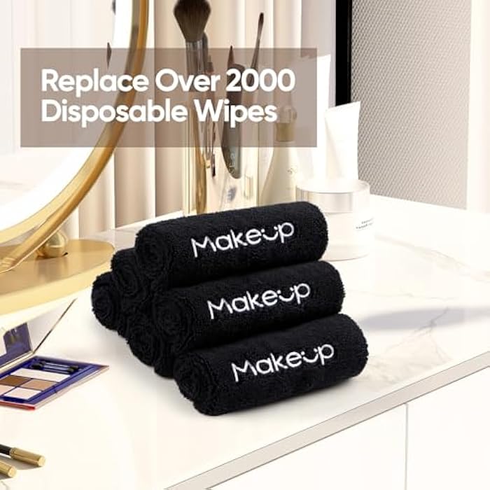 HOMEXCEL Makeup Remover Cloth 6 Pack,Premium Washable Soft 13x13 Inch Facial Cleansing Makeup Towels,Quick Dry Microfiber Face Towels Washcloths for All Skin Types,Black - Image 5