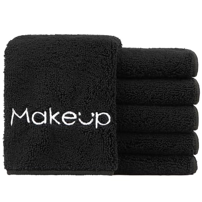 HOMEXCEL Makeup Remover Cloth 6 Pack,Premium Washable Soft 13x13 Inch Facial Cleansing Makeup Towels,Quick Dry Microfiber Face Towels Washcloths for All Skin Types,Black - Image 1