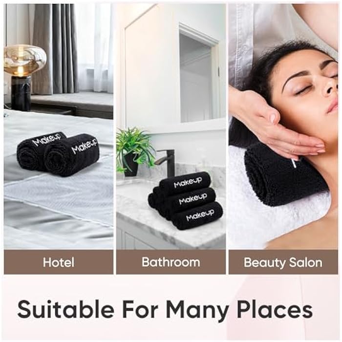 HOMEXCEL Makeup Remover Cloth 6 Pack,Premium Washable Soft 13x13 Inch Facial Cleansing Makeup Towels,Quick Dry Microfiber Face Towels Washcloths for All Skin Types,Black - Image 3