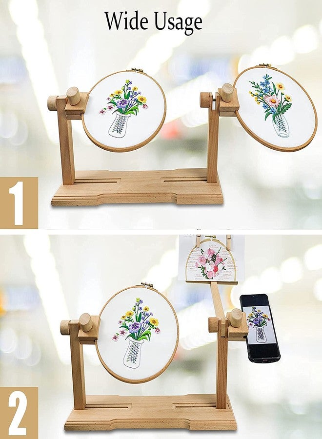 GuoFa Adjustable Wooden Embroidery Hoop Stand with Pattern Board, Rotating Cross Stitch Frame Holder for 2 People, Tabletop Needlework Frame for DIY Craft & Sewing Projects - Image 5