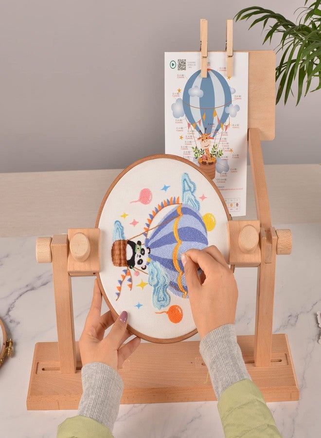 GuoFa Adjustable Wooden Embroidery Hoop Stand with Pattern Board, Rotating Cross Stitch Frame Holder for 2 People, Tabletop Needlework Frame for DIY Craft & Sewing Projects - Image 2