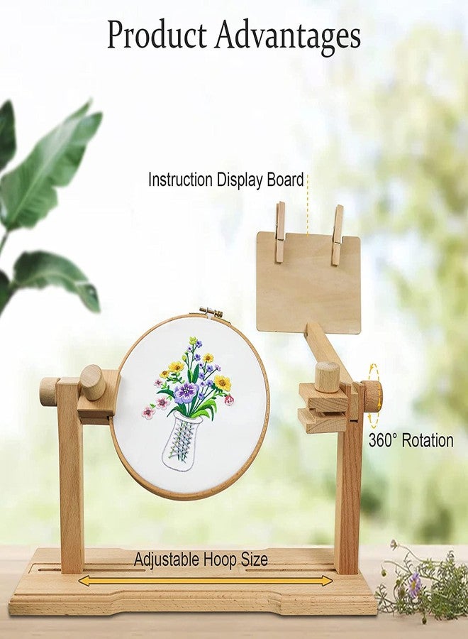 GuoFa Adjustable Wooden Embroidery Hoop Stand with Pattern Board, Rotating Cross Stitch Frame Holder for 2 People, Tabletop Needlework Frame for DIY Craft & Sewing Projects - Image 4