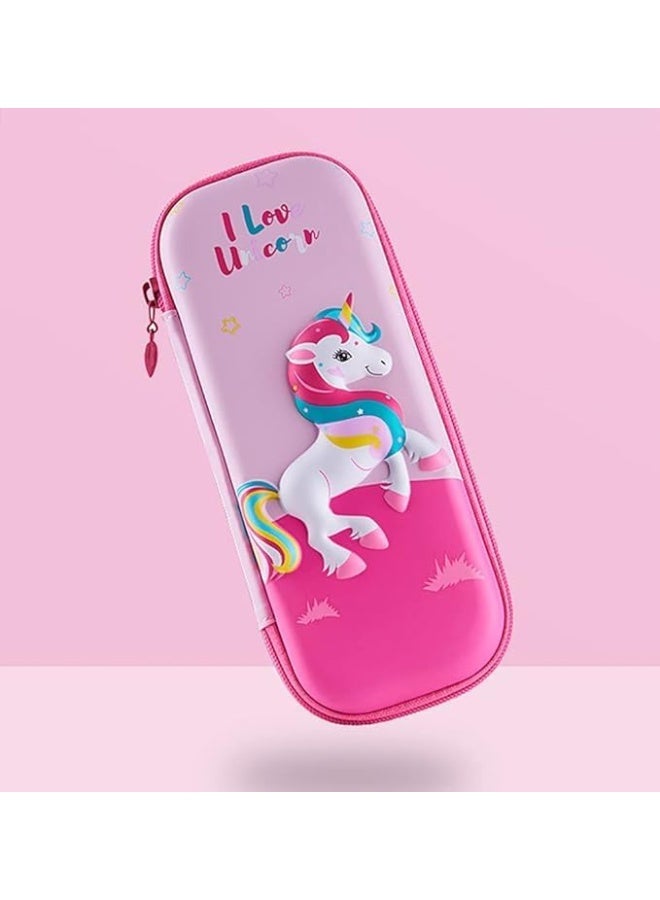 حافظة أقلام كرتونية ثلاثية الأبعاد من مادة إي في إيه، حامل أقلام مقاوم للماء بسعة كبيرة مع تخزين ثلاثي الطبقات، وجيب شبكي وفتحة للقلم، صندوق منظم أدوات مكتبية متين للوازم المدرسية (أرجواني، لون يونيكورن) - Image 1