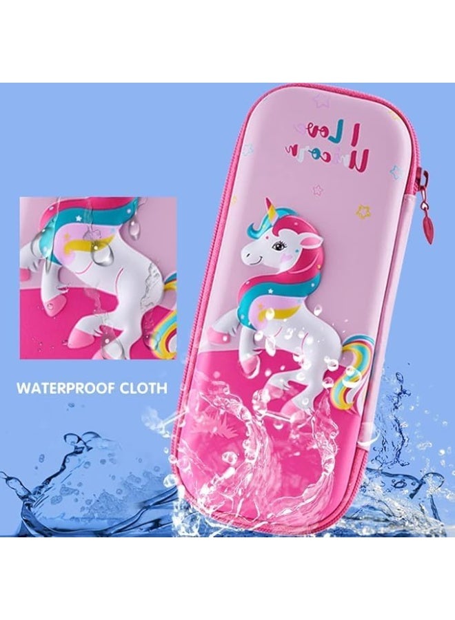 حافظة أقلام كرتونية ثلاثية الأبعاد من مادة إي في إيه، حامل أقلام مقاوم للماء بسعة كبيرة مع تخزين ثلاثي الطبقات، وجيب شبكي وفتحة للقلم، صندوق منظم أدوات مكتبية متين للوازم المدرسية (أرجواني، لون يونيكورن) - Image 2