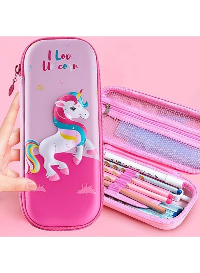 حافظة أقلام كرتونية ثلاثية الأبعاد من مادة إي في إيه، حامل أقلام مقاوم للماء بسعة كبيرة مع تخزين ثلاثي الطبقات، وجيب شبكي وفتحة للقلم، صندوق منظم أدوات مكتبية متين للوازم المدرسية (أرجواني، لون يونيكورن) - Image 5