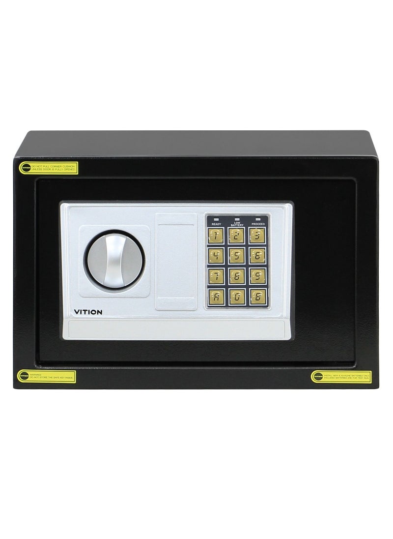 VITION - Safe Box with Electronic Digital Keypad and Key Lock for Home Office Cash Money Jewelry Passport (Size 20x31x20cm) Black - Image 1
