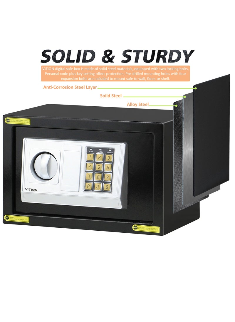 VITION - Safe Box with Electronic Digital Keypad and Key Lock for Home Office Cash Money Jewelry Passport (Size 20x31x20cm) Black - Image 1