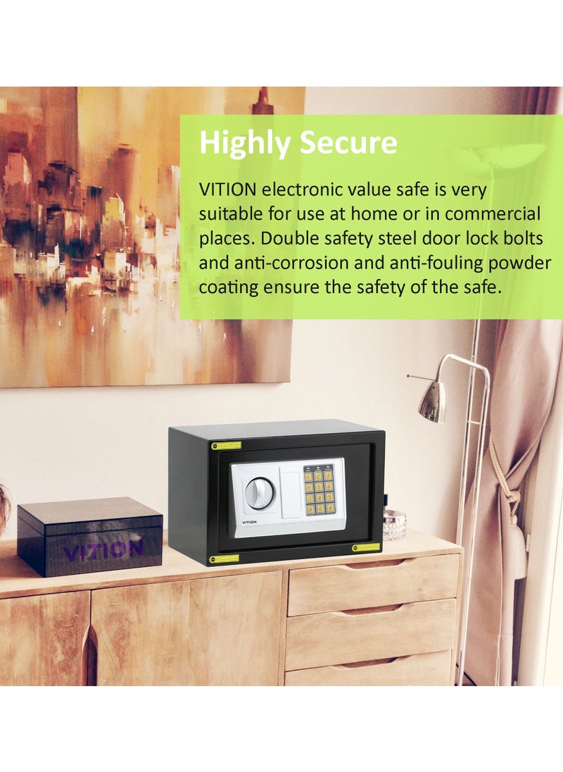 VITION - Safe Box with Electronic Digital Keypad and Key Lock for Home Office Cash Money Jewelry Passport (Size 20x31x20cm) Black - Image 1