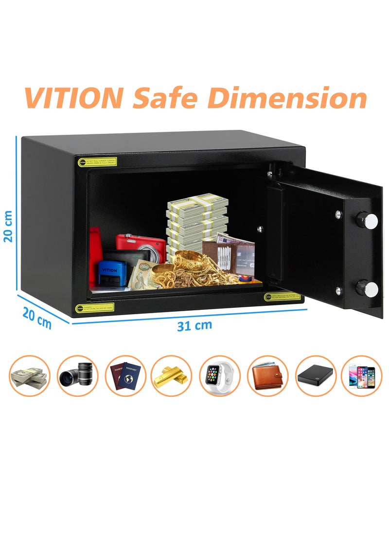 VITION - Safe Box with Electronic Digital Keypad and Key Lock for Home Office Cash Money Jewelry Passport (Size 20x31x20cm) Black - Image 1