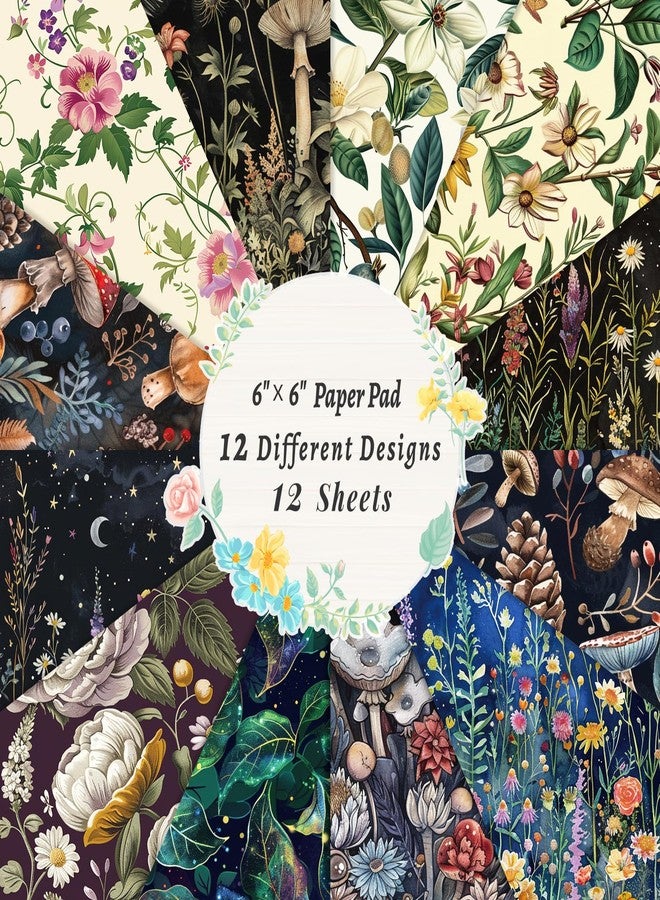 PIGBIT 12 Sheets Fantasy Forest Botanical Scrapbook Paper Set 6" x 6" - Vintage Floral Mushroom Nature Craft Paper for Journaling, Decoupage, Origami, Card Making, DIY Art Projects - Image 2