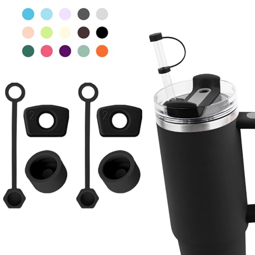 DUNLAGUE Silicone Spill Stopper Set for Stanley Cup 2.0 30oz & 40oz with Straw Cover (Set of 2, Black) - Image 1