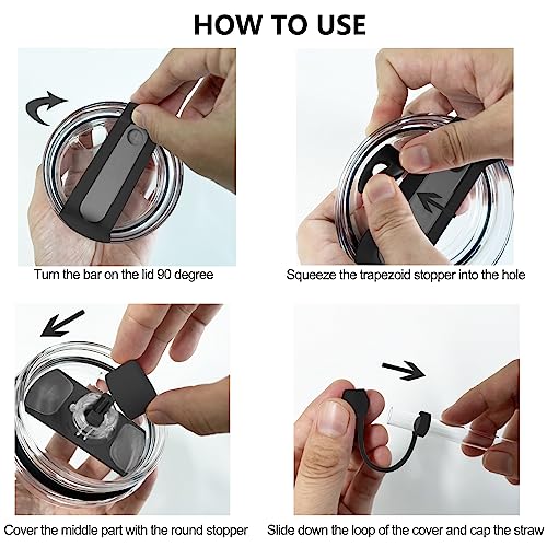 DUNLAGUE Silicone Spill Stopper Set for Stanley Cup 2.0 30oz & 40oz with Straw Cover (Set of 2, Black) - Image 5
