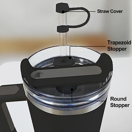 DUNLAGUE Silicone Spill Stopper Set for Stanley Cup 2.0 30oz & 40oz with Straw Cover (Set of 2, Black) - Image 2