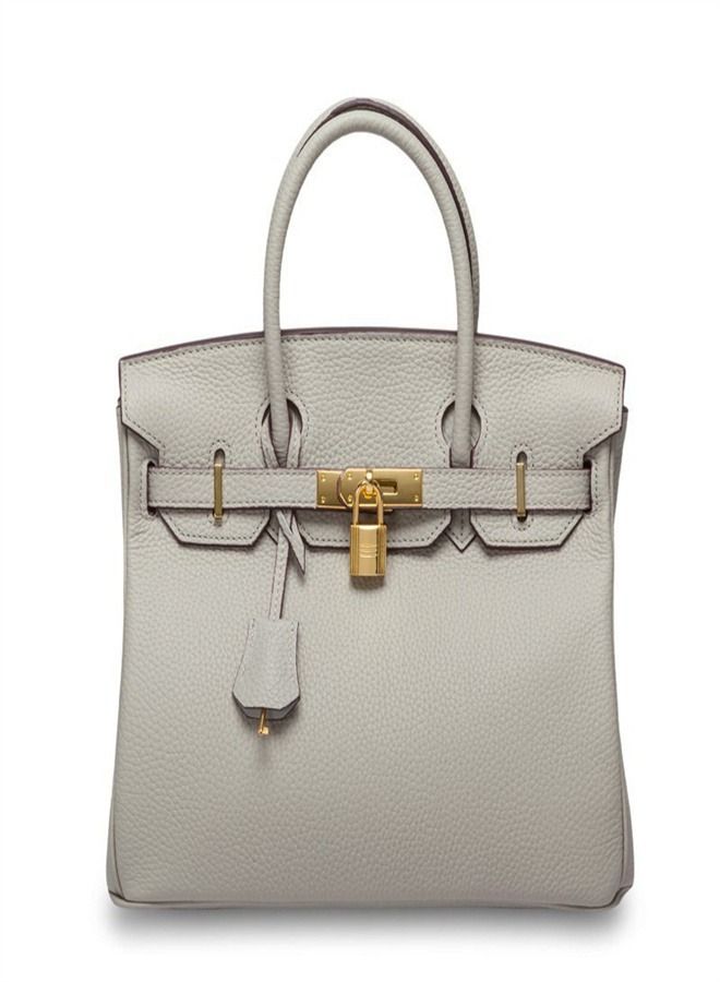 Loquat Gold Buckle Leather Handbag Pearl Gray  - Image 1