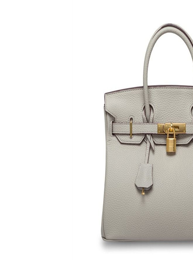 Loquat Gold Buckle Leather Handbag Pearl Gray  - Image 3