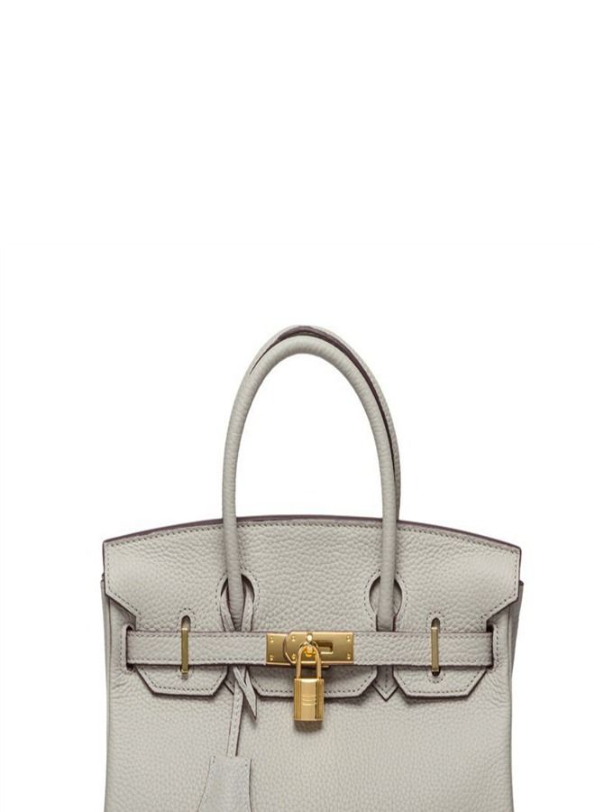 Loquat Gold Buckle Leather Handbag Pearl Gray  - Image 2