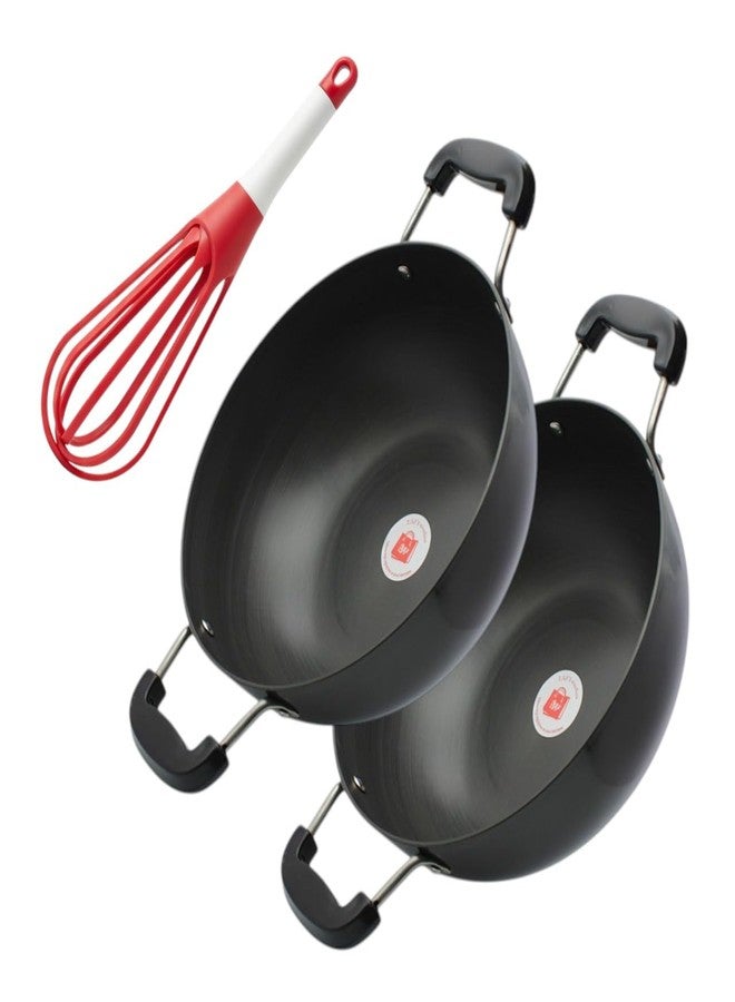 LAZYwindow Hard Anodised Big Kadhai with Induction Base and Plastic Whisker Hand Blender Combo, Pack of 2 - Image 1