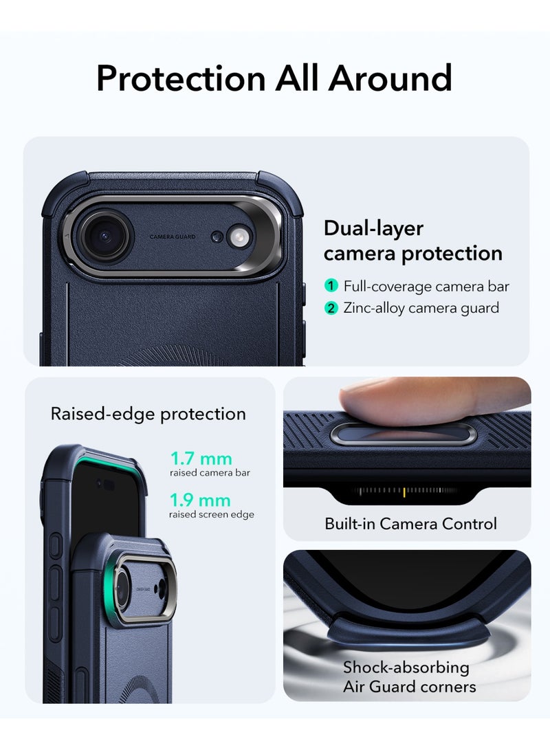 ESR iPhone Air HaloLock Cyber Tough Case with Stand – MagSafe Compatible Heavy-Duty Cover with Camera Control Button 7x Military-Grade Drop Protection Shock-Absorbing Corners And 3-Layer Design - Dark Blue - Image 3