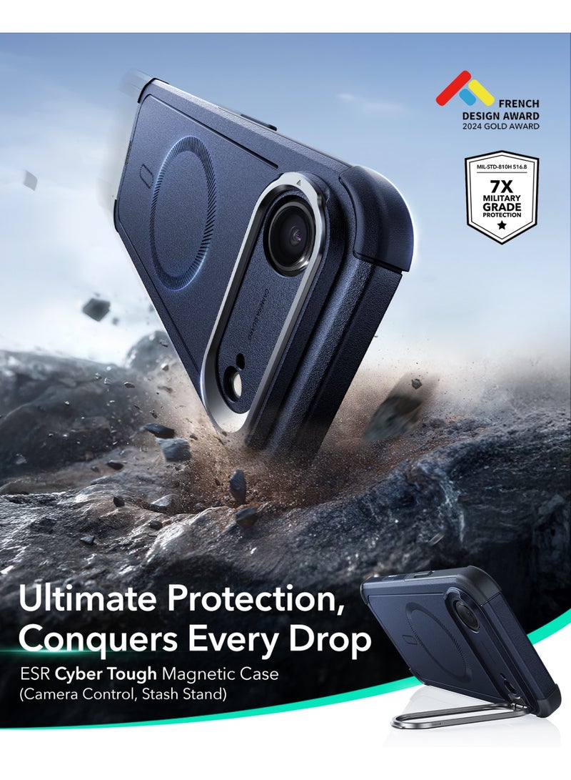ESR iPhone Air HaloLock Cyber Tough Case with Stand – MagSafe Compatible Heavy-Duty Cover with Camera Control Button 7x Military-Grade Drop Protection Shock-Absorbing Corners And 3-Layer Design - Dark Blue - Image 2