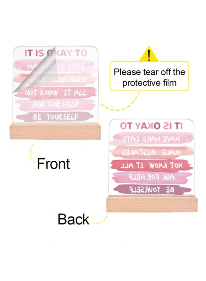 Inspirational Pink Acrylic Desk Sign with Wooden Stand – Positive Motivation Quote Plaque for Home, Office & Study Desk – 11.1 × 2.9 × 10 cm - Image 4