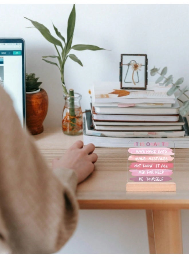 Inspirational Pink Acrylic Desk Sign with Wooden Stand – Positive Motivation Quote Plaque for Home, Office & Study Desk – 11.1 × 2.9 × 10 cm - Image 5