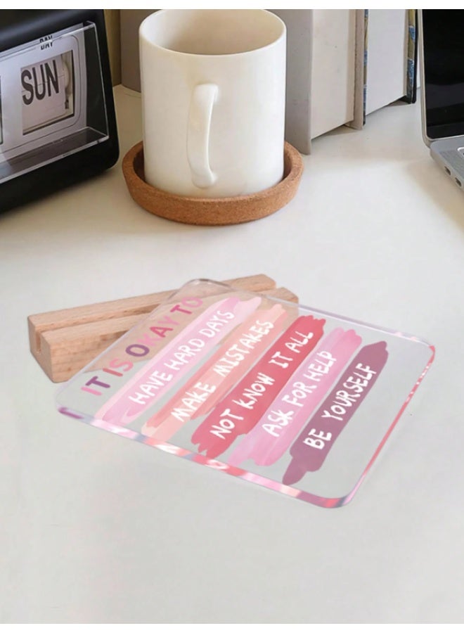 Inspirational Pink Acrylic Desk Sign with Wooden Stand – Positive Motivation Quote Plaque for Home, Office & Study Desk – 11.1 × 2.9 × 10 cm - Image 3