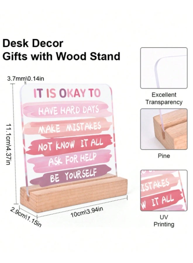 Inspirational Pink Acrylic Desk Sign with Wooden Stand – Positive Motivation Quote Plaque for Home, Office & Study Desk – 11.1 × 2.9 × 10 cm - Image 2